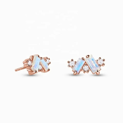 La baguette de Rose Gold Plated 925 Sterling Silver Rainbow Moonstone Earrings a coupé les bijoux naturels de boucle d'oreille de goujon de Moonstone