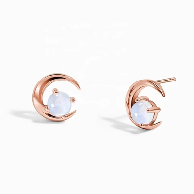 La baguette de Rose Gold Plated 925 Sterling Silver Rainbow Moonstone Earrings a coupé les bijoux naturels de boucle d'oreille de goujon de Moonstone