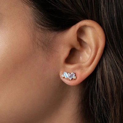 La baguette de Rose Gold Plated 925 Sterling Silver Rainbow Moonstone Earrings a coupé les bijoux naturels de boucle d'oreille de goujon de Moonstone