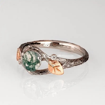 Le rond 925 vert argenté a formé l'anneau de mariage unique de vente de Moss Crystal Meaning Agate Jewelry For