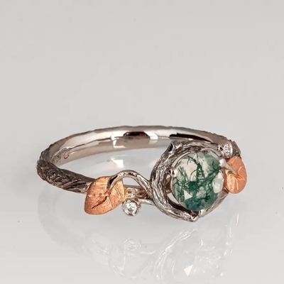 Le rond 925 vert argenté a formé l'anneau de mariage unique de vente de Moss Crystal Meaning Agate Jewelry For