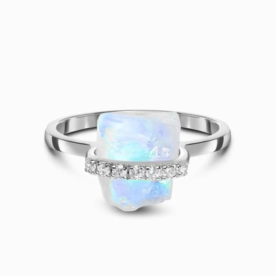 Bague de fiançailles de mariage de bijoux de pierre gemme de 925 Sterling Silver Natural Raw Stone Moonstone