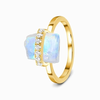 Bague de fiançailles de mariage de bijoux de pierre gemme de 925 Sterling Silver Natural Raw Stone Moonstone