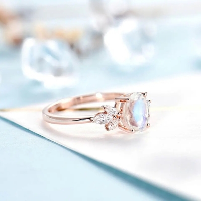 Les femmes 925 d'or de Rose que Sterling Silver Bridal Marquise Jewelry a facetté l'ovale ont coupé l'engagement Ring For Women de Moonstone