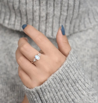 Les femmes 925 d'or de Rose que Sterling Silver Bridal Marquise Jewelry a facetté l'ovale ont coupé l'engagement Ring For Women de Moonstone