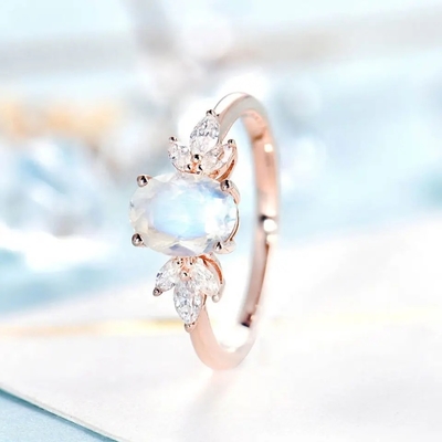 Les femmes 925 d'or de Rose que Sterling Silver Bridal Marquise Jewelry a facetté l'ovale ont coupé l'engagement Ring For Women de Moonstone