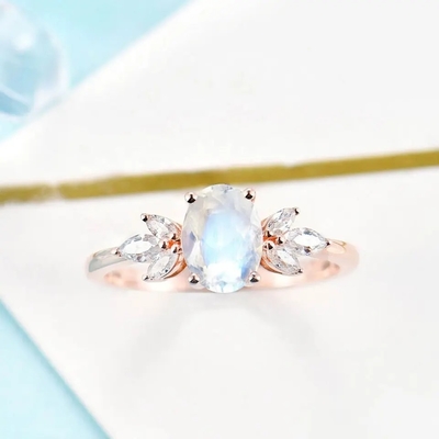 Les femmes 925 d'or de Rose que Sterling Silver Bridal Marquise Jewelry a facetté l'ovale ont coupé l'engagement Ring For Women de Moonstone