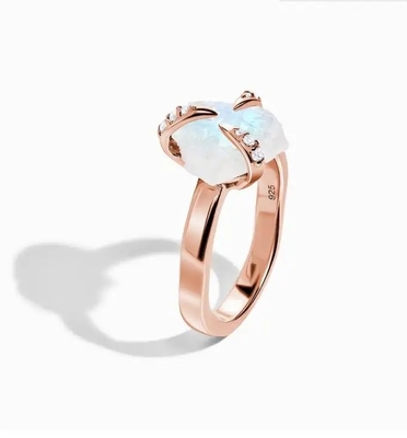 Bijoux irréguliers de trois femmes de fourches de Moonstone Ring Sterling Silver 925 crus à la mode de bijoux