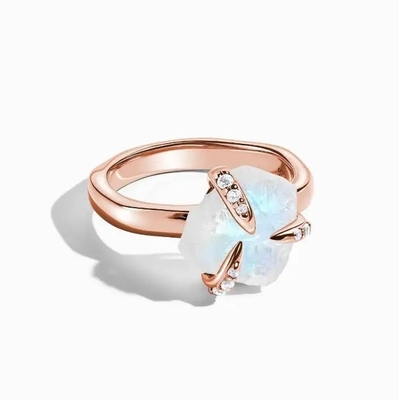 Bijoux irréguliers de trois femmes de fourches de Moonstone Ring Sterling Silver 925 crus à la mode de bijoux