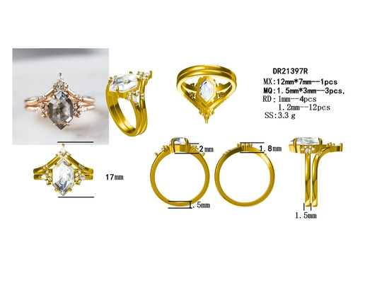L'hexagone a coupé le sel et le poivre CZ Moissanite 925 Ring Curved Matching argenté