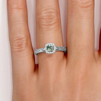 Bijoux verts bleus du cru S925 Moss Agate Ring 14K Rose Gold Plated White CZ