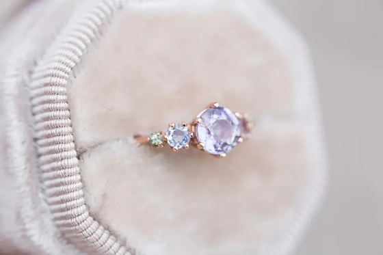 Anneau naturel de quartz de lavande, 925 anneau en pierre de Sterling Silver Rose Gold Plated cinq