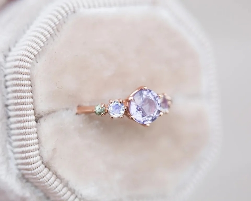 Anneau naturel de quartz de lavande, 925 anneau en pierre de Sterling Silver Rose Gold Plated cinq