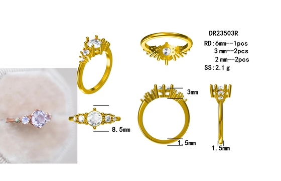 Anneau naturel de quartz de lavande, 925 anneau en pierre de Sterling Silver Rose Gold Plated cinq