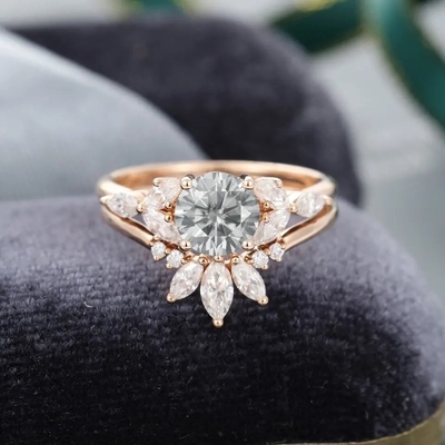 Anneau argenté de Moissanite Ring Rose Gold Gray Moissanite Engagement Ring Set Marquise Cut Bridal des bijoux 925