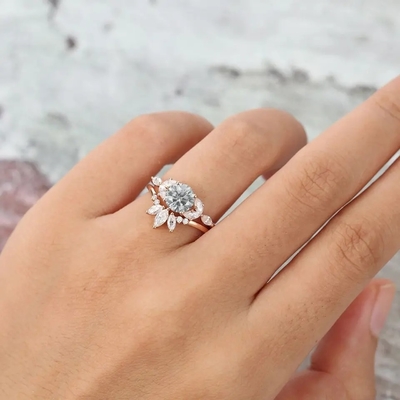 Anneau argenté de Moissanite Ring Rose Gold Gray Moissanite Engagement Ring Set Marquise Cut Bridal des bijoux 925