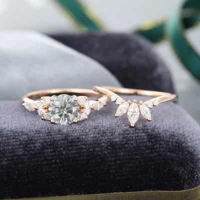Anneau argenté de Moissanite Ring Rose Gold Gray Moissanite Engagement Ring Set Marquise Cut Bridal des bijoux 925