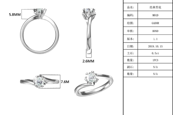 Madame 9k autour de 7.5mm Moissanite Ring Open Fashion Grandeur Jewelry argenté