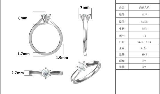 Argent l'épousant minimaliste Ring Round Cut White Moissanite CZ des bijoux 9K