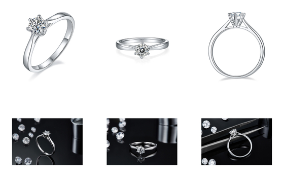 Argent l'épousant minimaliste Ring Round Cut White Moissanite CZ des bijoux 9K
