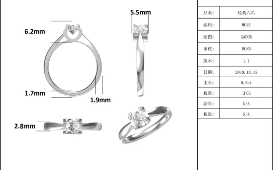 Bijoux les épousant minimalistes de la CZ d'anneau argenté blanc de Moissanite 9K de place