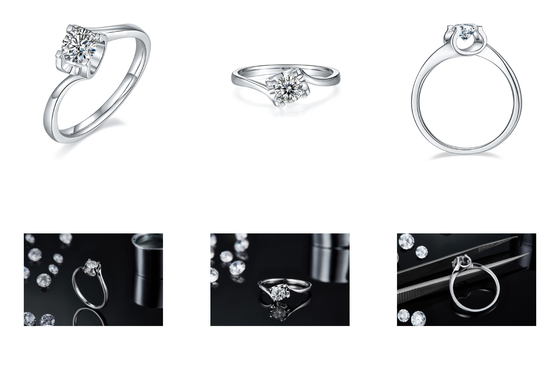 Bijoux les épousant minimalistes de la CZ Moissanite 9K d'anneau argenté blanc trapézoïdal de RD 4MM