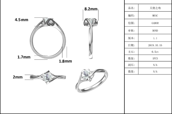 Carat Moissanite naturel Ring Gemstone Wedding Promise Engagement des femmes 3