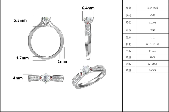 Le minimaliste conçoit des bijoux de l'or 9K, Moissanite 925 Ring Set argenté