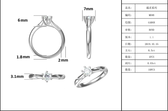 Engagement blanc de 925 Sterling Silver Custom Moissanite Ring