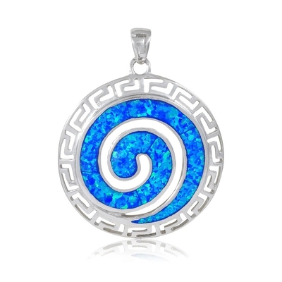 Spirale Crystal Pendant de 925 Sterling Silver Hawaiian Blue Fire Opal Greek Key Meander Meandros