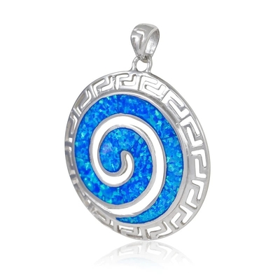 Spirale Crystal Pendant de 925 Sterling Silver Hawaiian Blue Fire Opal Greek Key Meander Meandros
