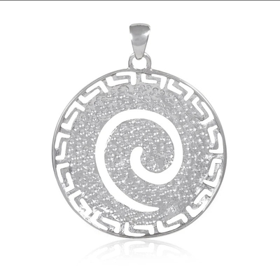 Spirale Crystal Pendant de 925 Sterling Silver Hawaiian Blue Fire Opal Greek Key Meander Meandros