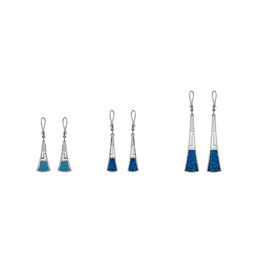 925 avec les boucles d'oreille grecques 925 de clé de méandre de Sterling Silver Blue Retro Opal avec Sterling Silver