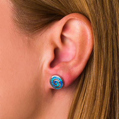 925 avec les boucles d'oreille bleues principales de Sterling Silver Natural Greek Opal Dangle Crystal pour des femmes