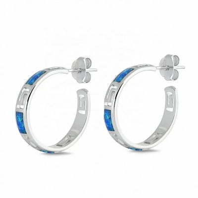 925 avec Sterling Silver Greek Opal Dangle Meander Meandros Earrings bleu principal pour des femmes