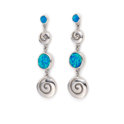 925 avec Sterling Silver Greek Opal Dangle Meander Meandros Earrings bleu principal pour des femmes