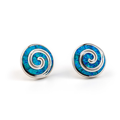 925 avec la clé Garnet Stud Meander Opal bleu naturel de Sterling Silver Greek   Boucles d'oreille pour des femmes