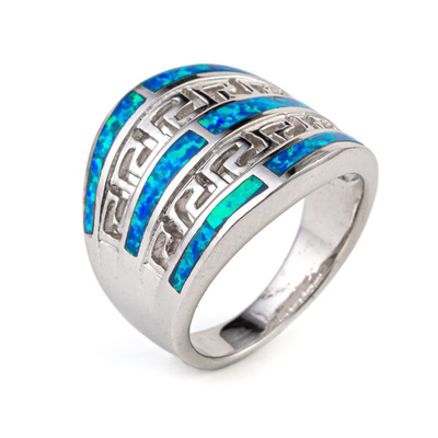 925 avec le bleu principal de Sterling Silver Greek   Boucles d'oreille en spirale opales d'engagement de méandre pour des femmes