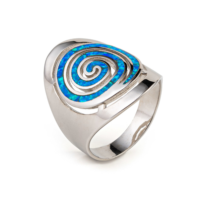 925 avec le bleu principal de Sterling Silver Greek   Boucles d'oreille en spirale opales d'engagement de méandre pour des femmes