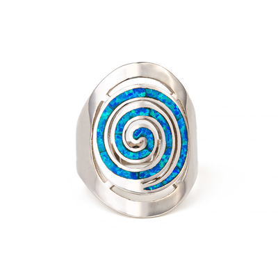 925 avec le bleu principal de Sterling Silver Greek   Boucles d'oreille en spirale opales d'engagement de méandre pour des femmes