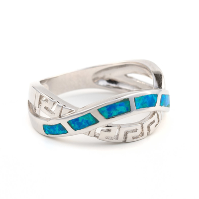 925 avec le bleu naturel principal de Sterling Silver Greek   Méandre Ring Real Fire Opal Jewelry opale