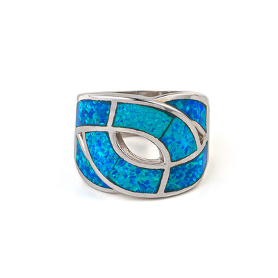 925 avec le bleu naturel principal de Sterling Silver Greek   Méandre Ring Real Fire Opal Jewelry opale
