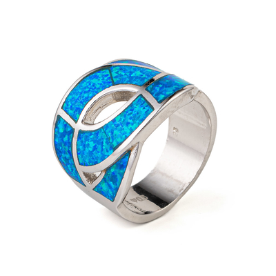 925 avec le bleu naturel principal de Sterling Silver Greek   Méandre Ring Real Fire Opal Jewelry opale