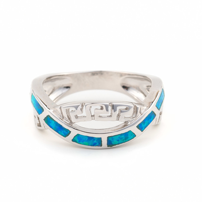 925 avec le bleu naturel principal de Sterling Silver Greek   Méandre Ring Real Fire Opal Jewelry opale