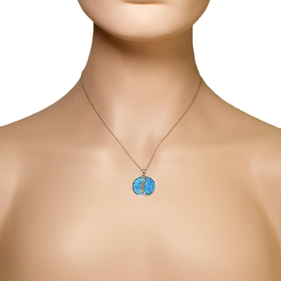 Spirale simulée bleue de 925 Sterling Silver Opal Greek Key Meander Meandros autour de collier pendant