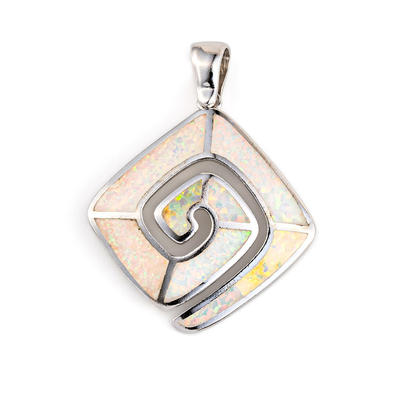 925 avec la clé de Sterling Silver Greek    Pendant créé d'Opal Cocktail de l'arc-en-ciel des femmes pendantes opales de spirale de méandre
