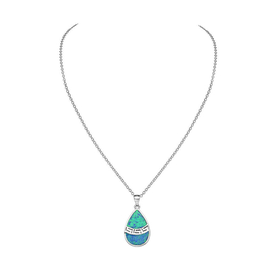 Collier pendant en spirale simulé bleu de 25 Sterling Silver Opal Greek Key Meander Meandros