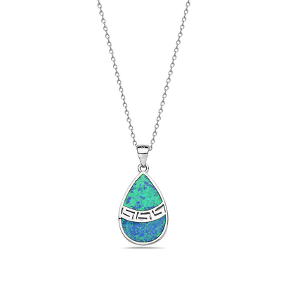 Collier pendant en spirale simulé bleu de 25 Sterling Silver Opal Greek Key Meander Meandros