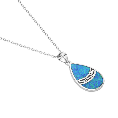 Collier pendant en spirale simulé bleu de 25 Sterling Silver Opal Greek Key Meander Meandros
