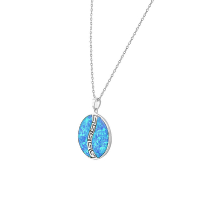 Collier pendant en spirale simulé bleu de 25 Sterling Silver Opal Greek Key Meander Meandros